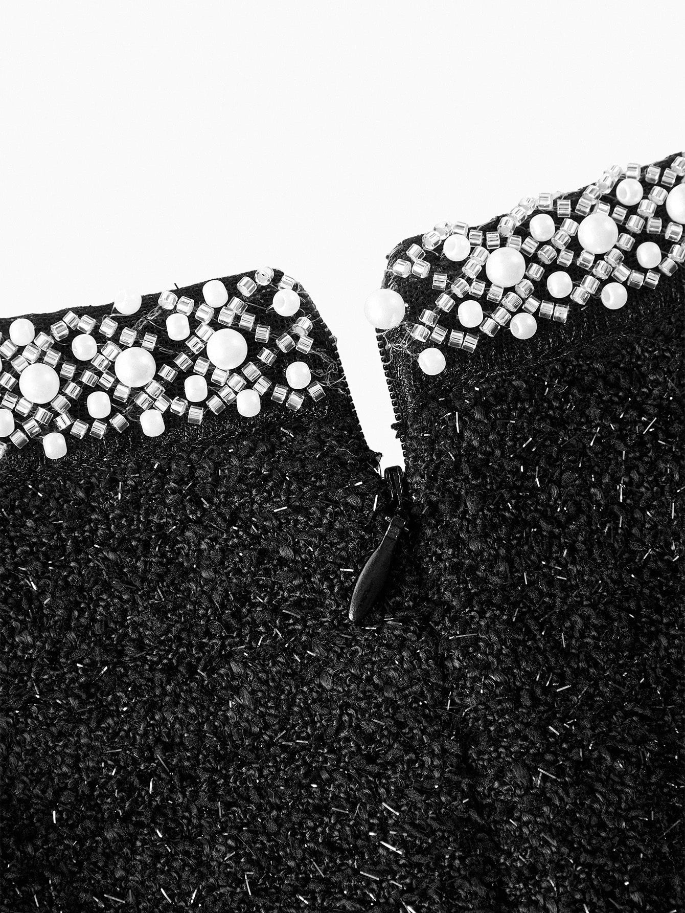 PREMIUM TWEED FAUX PEARLS BEADED TRIM SLIM FIT MINI DRESS