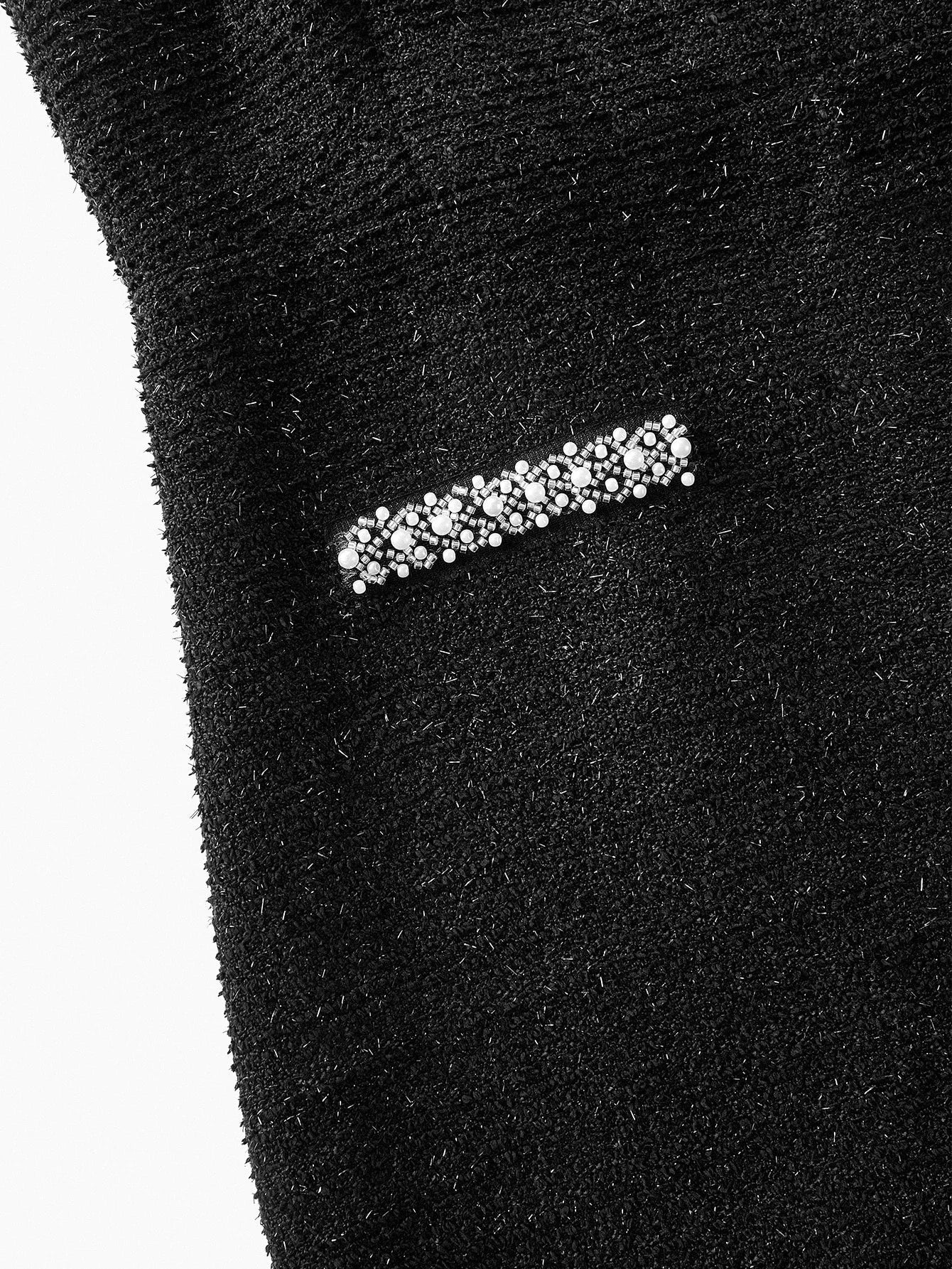 PREMIUM TWEED FAUX PEARLS BEADED TRIM SLIM FIT MINI DRESS