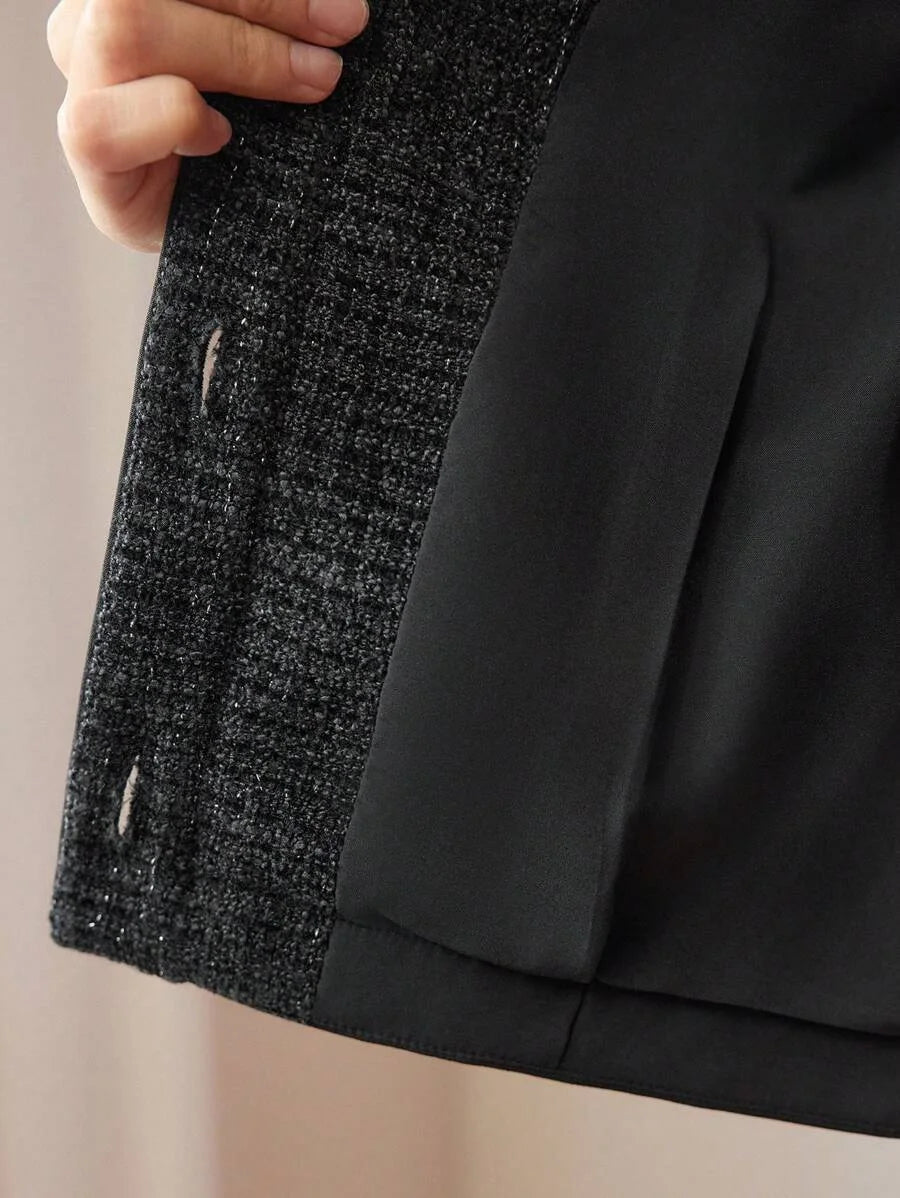 PREMIUM TWEED FLORAL LACE TRIM SINGLE BREASTED PLACKET WAISTCOAT