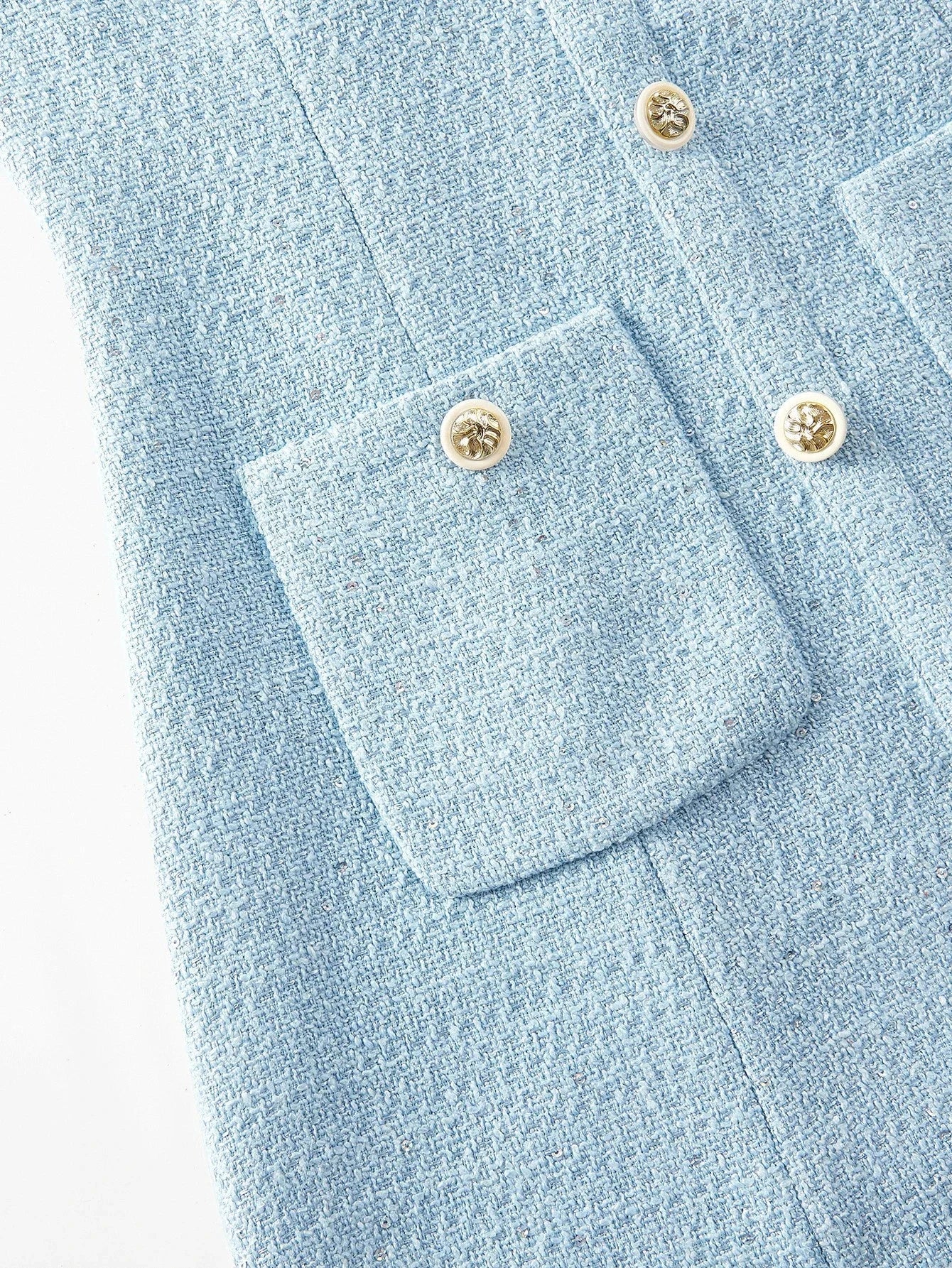 PREMIUM TWEED GOLD BUTTON DETAIL PATCH POCKET PLEATED HEM BELTED SHORT DRESS