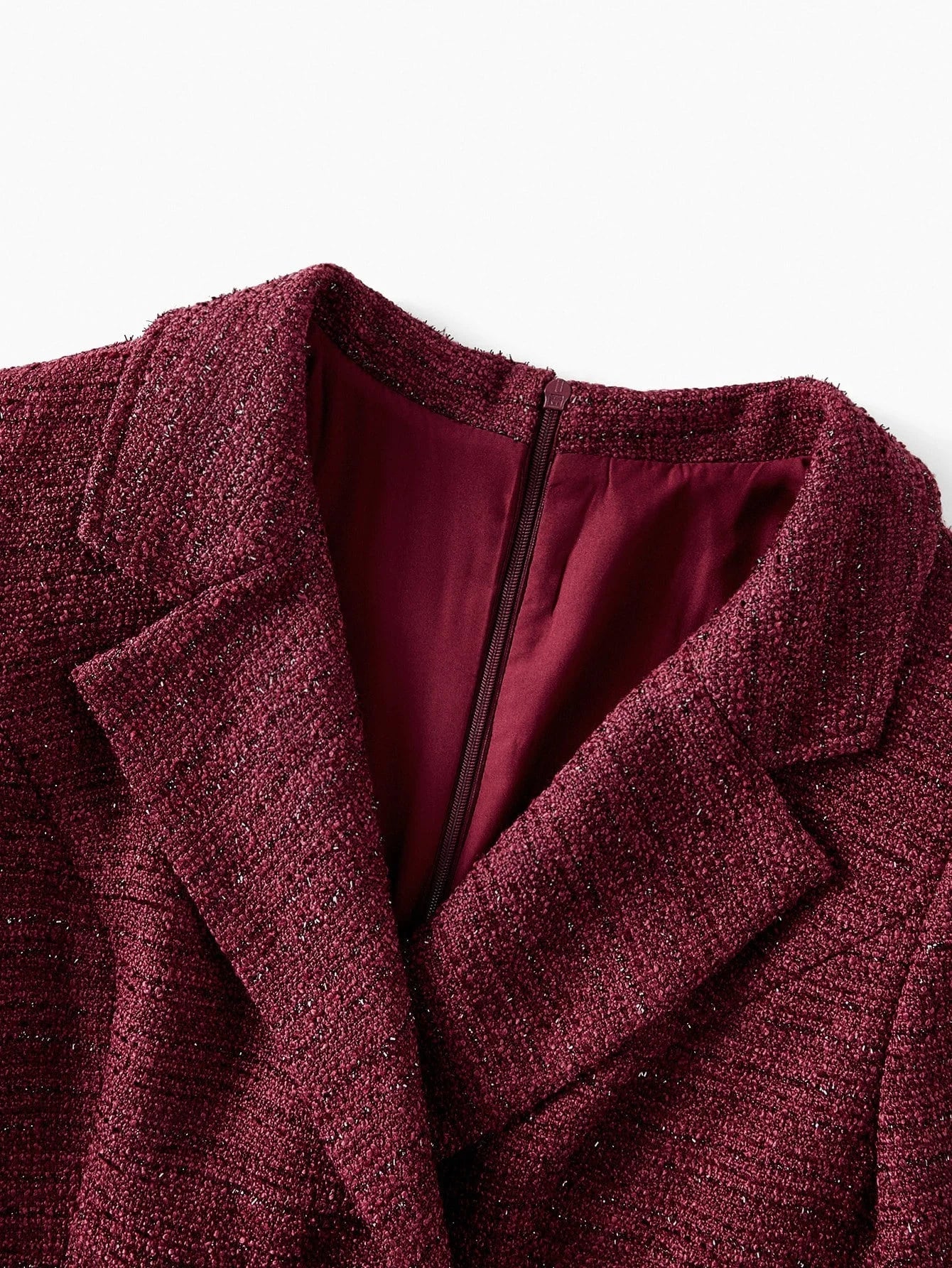 PREMIUM TWEED LAPEL COLLAR FLARE HEM RHINESTONE BELTED DRESS FALL WINTER