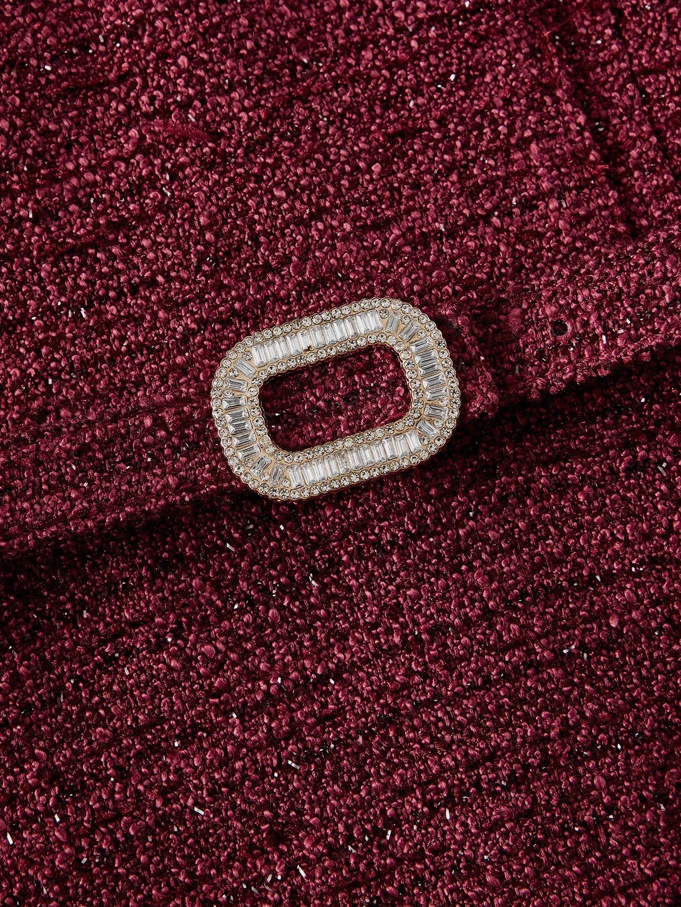 PREMIUM TWEED LAPEL COLLAR FLARE HEM RHINESTONE BELTED DRESS FALL WINTER