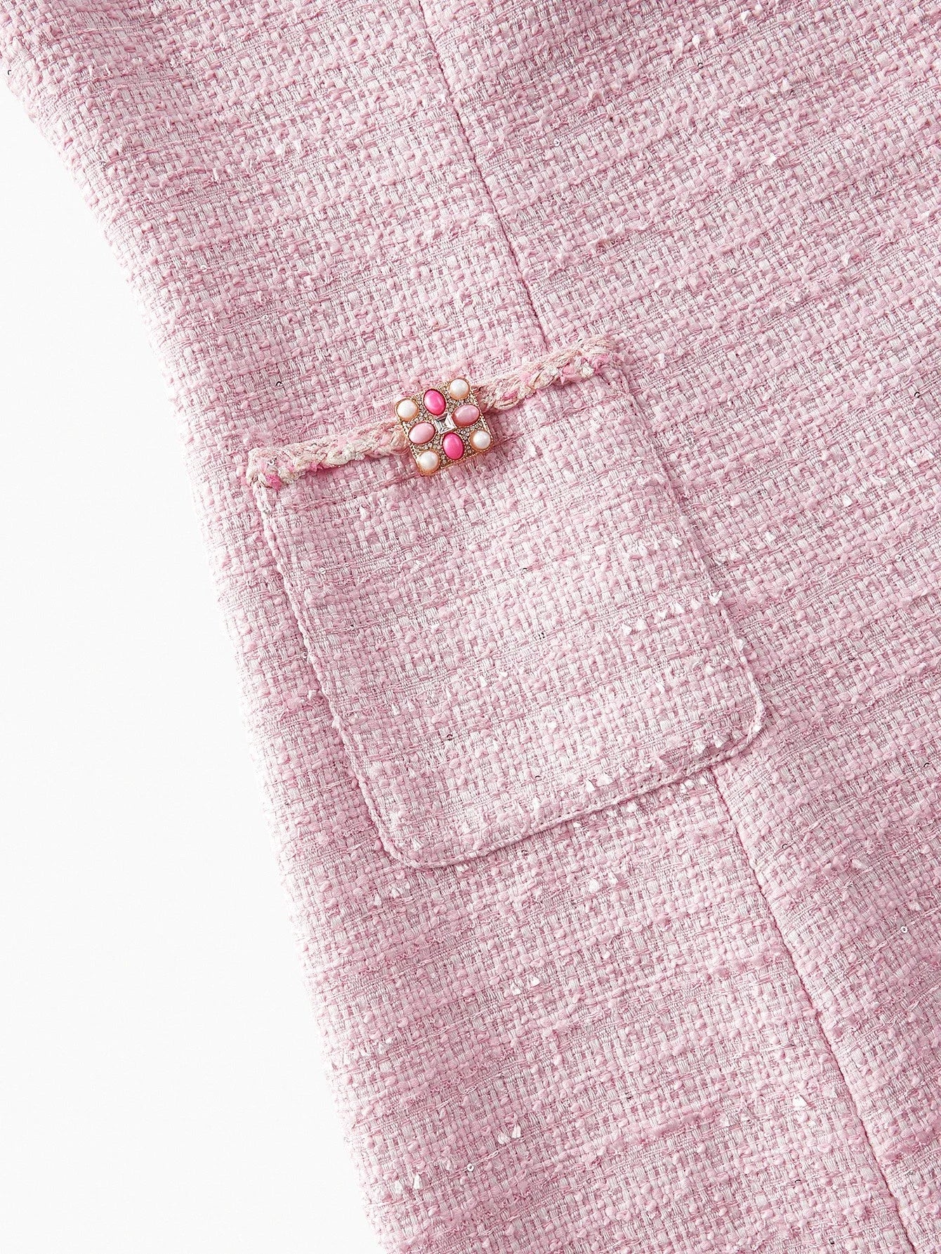 PREMIUM TWEED PATCH POCKET BEADED SHORT DRESS