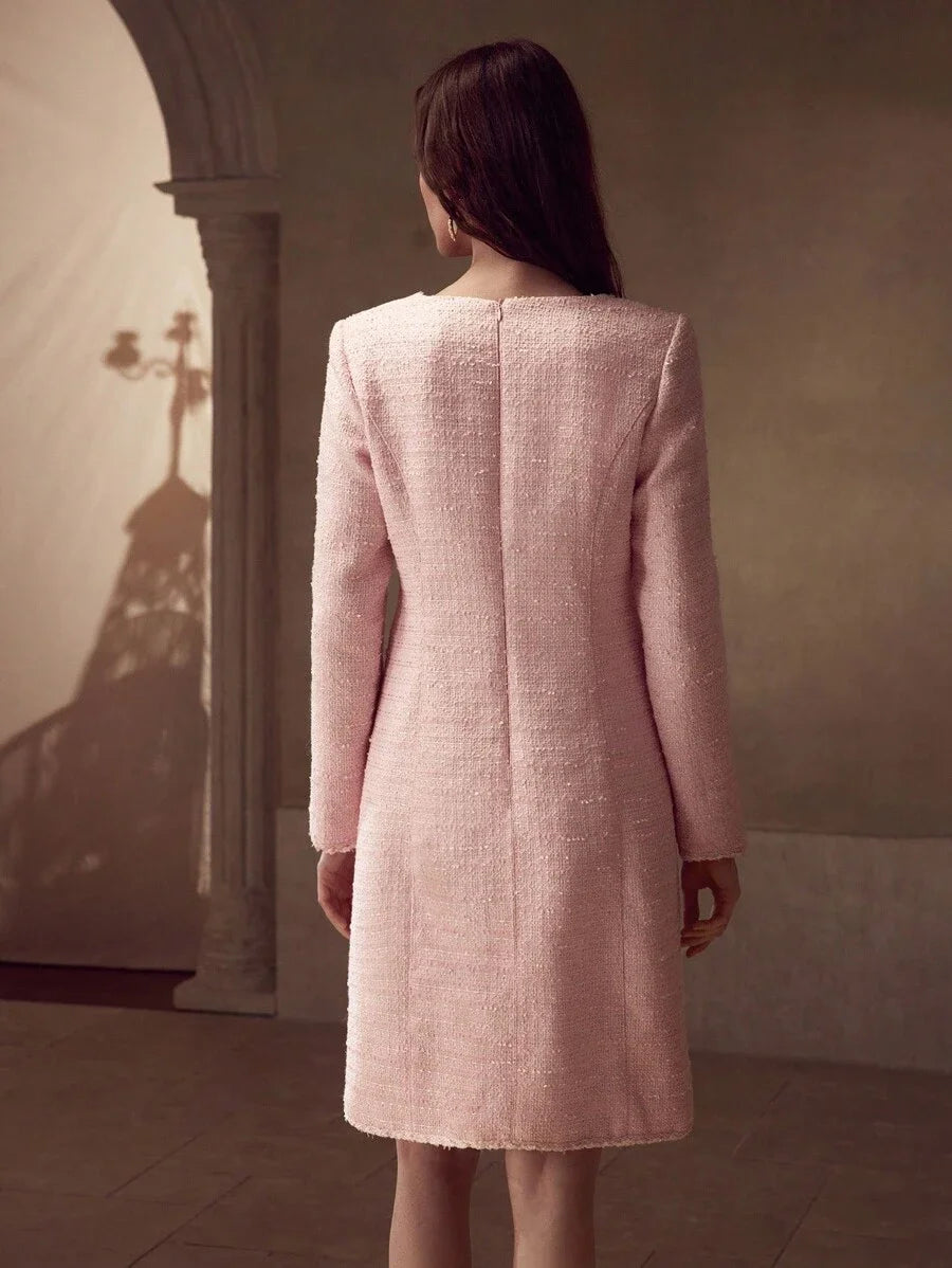 PREMIUM TWEED PATCH POCKET BEADED SHORT DRESS