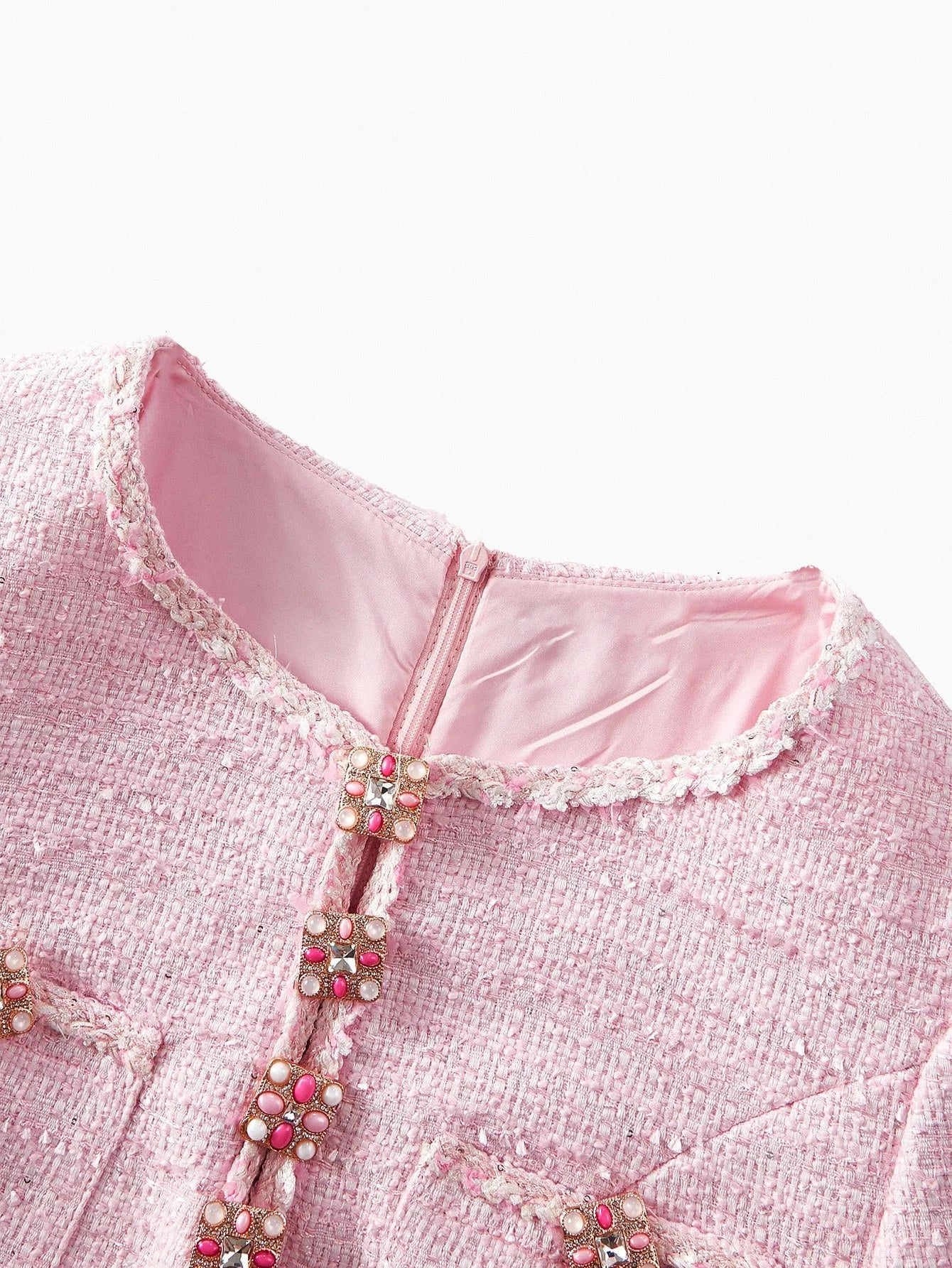 PREMIUM TWEED PATCH POCKET BEADED SHORT DRESS