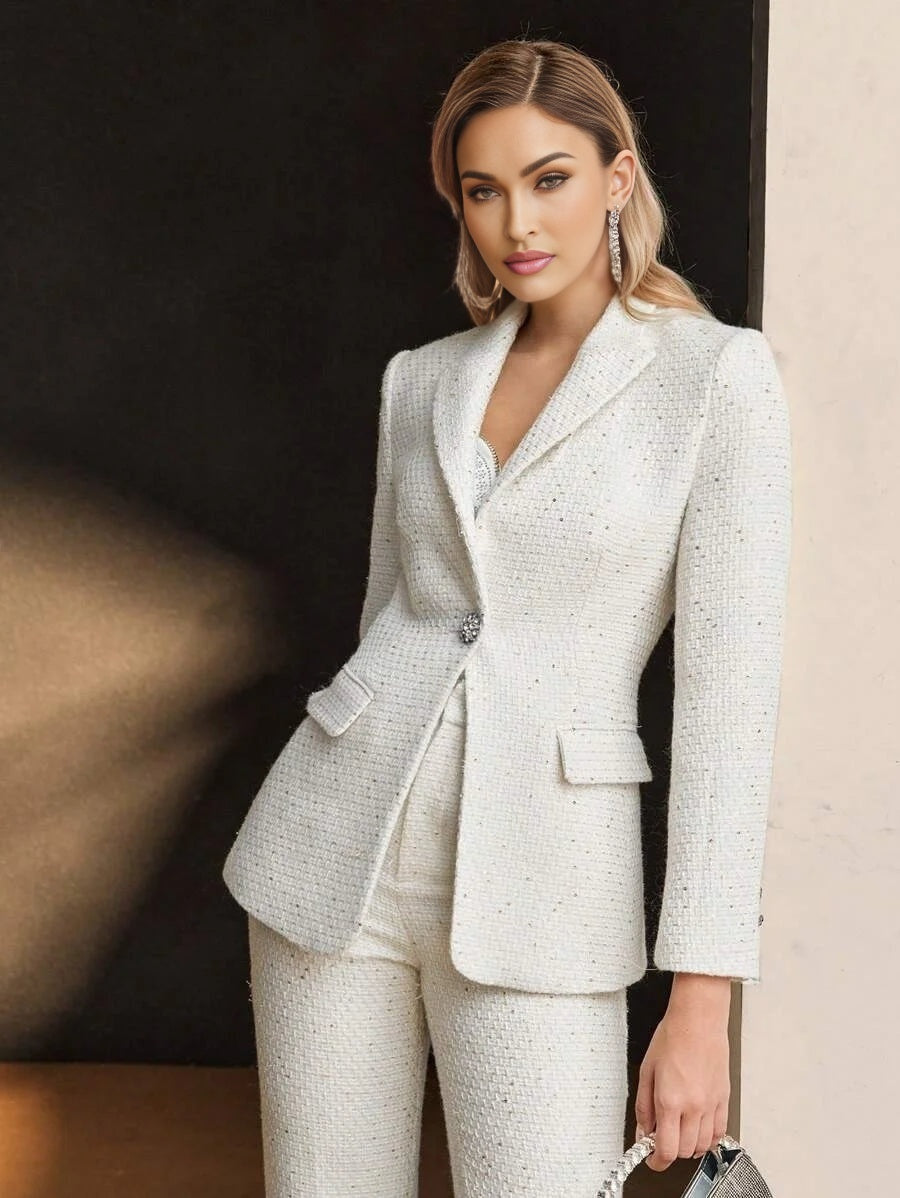 PREMIUM TWEED PEAK COLLAR FLAP DETAIL BLAZER