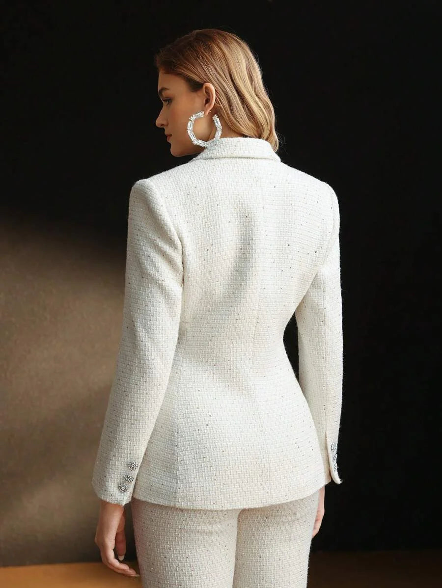 PREMIUM TWEED PEAK COLLAR FLAP DETAIL BLAZER