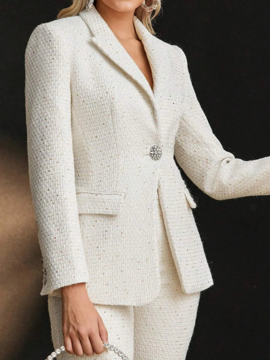 PREMIUM TWEED PEAK COLLAR FLAP DETAIL BLAZER