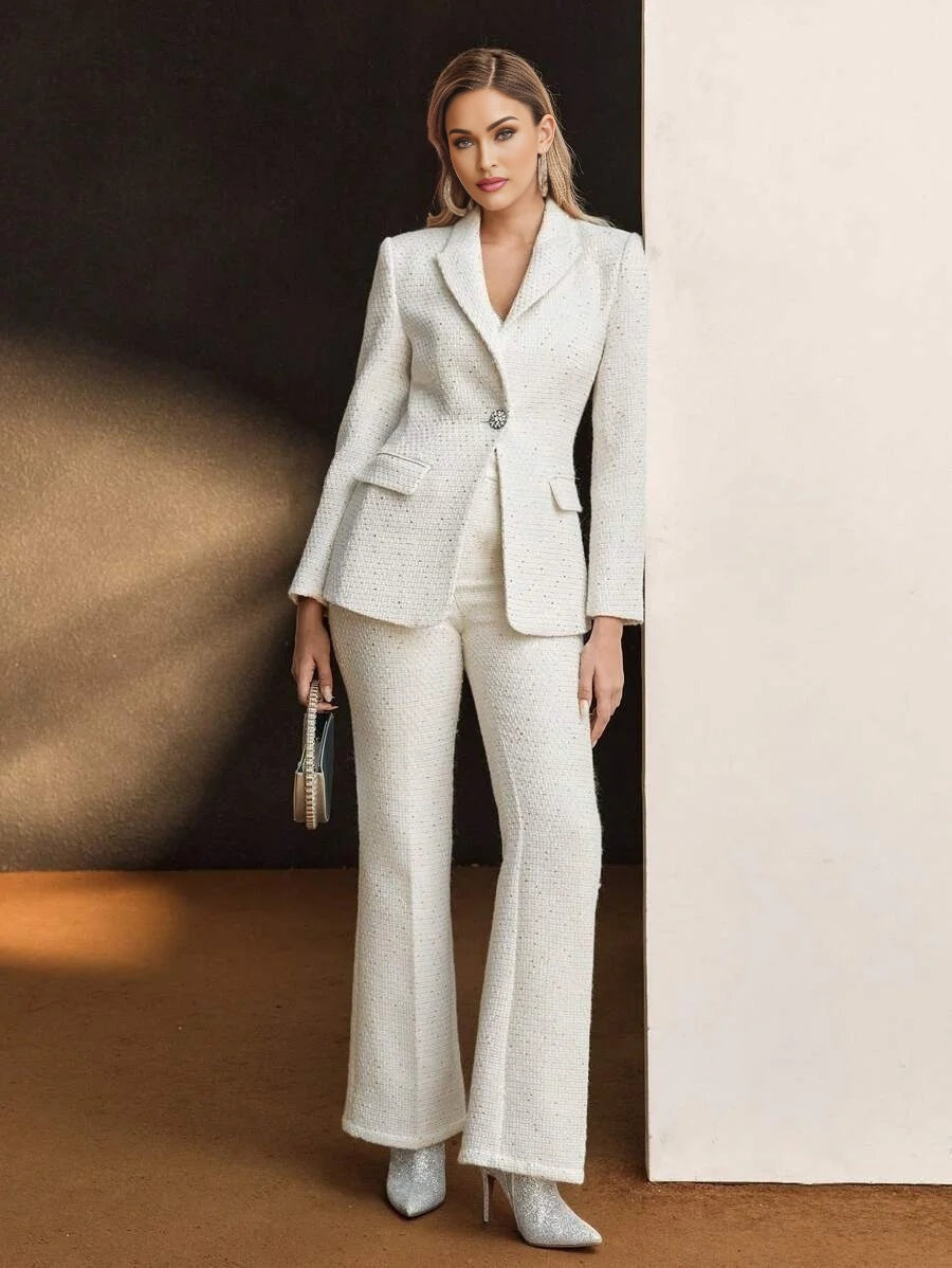 PREMIUM TWEED PEAK COLLAR FLAP DETAIL BLAZER