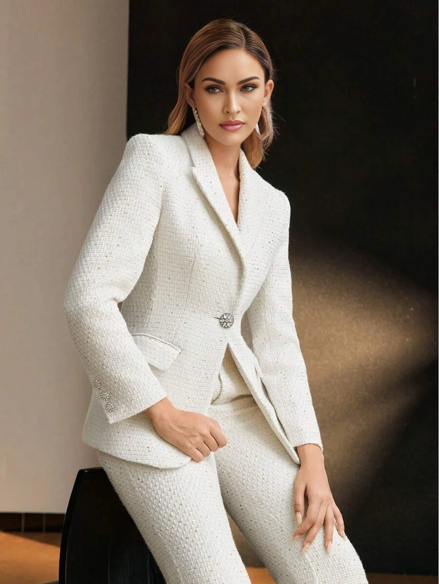 PREMIUM TWEED PEAK COLLAR FLAP DETAIL BLAZER