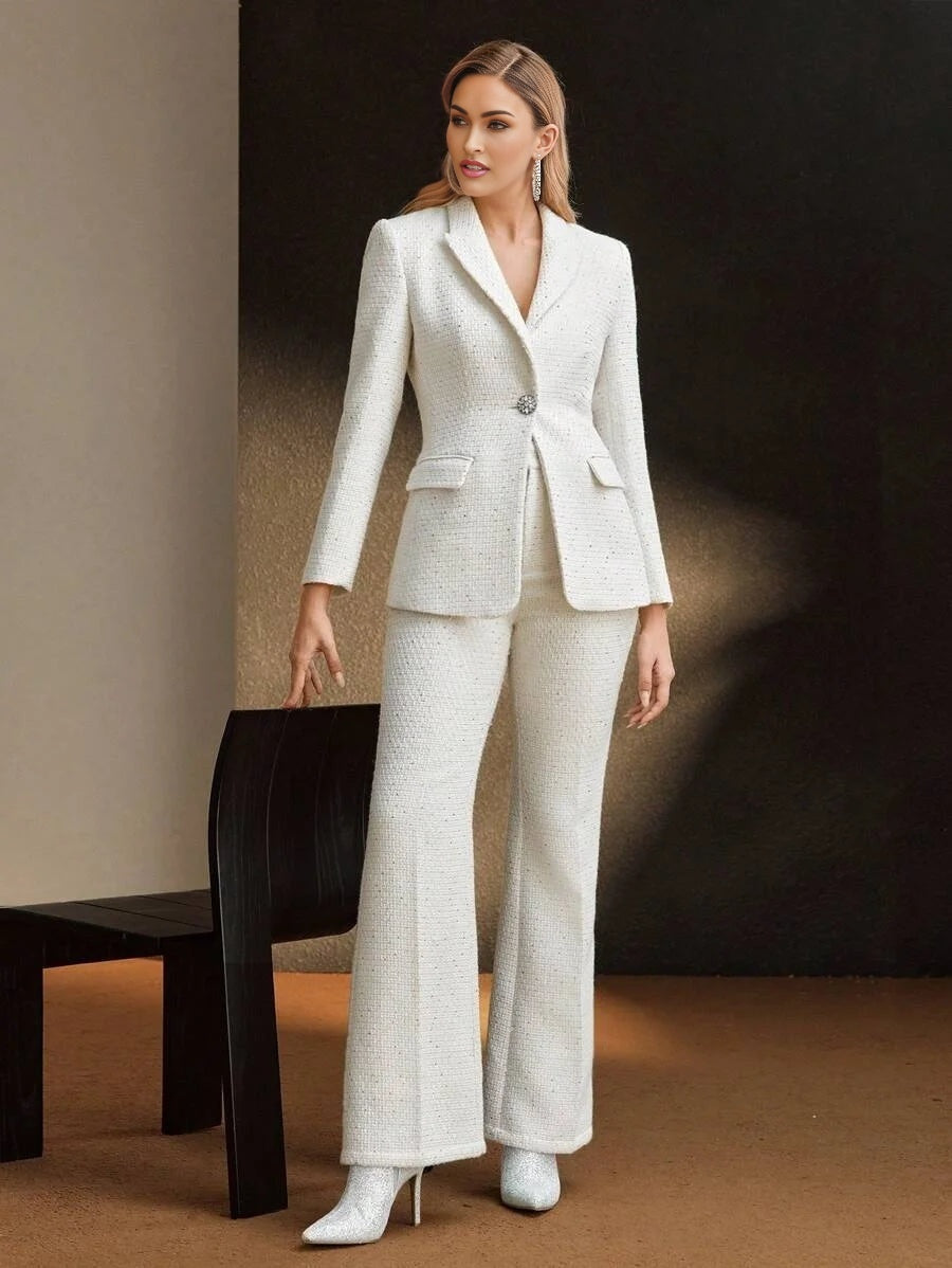 PREMIUM TWEED PEAK COLLAR FLAP DETAIL BLAZER