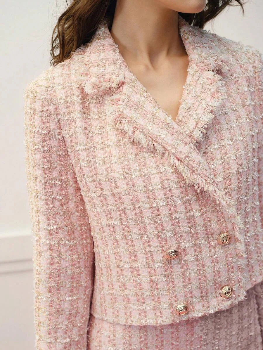 PREMIUM TWEED RAW TRIM DOUBLE BREASTED BLAZER