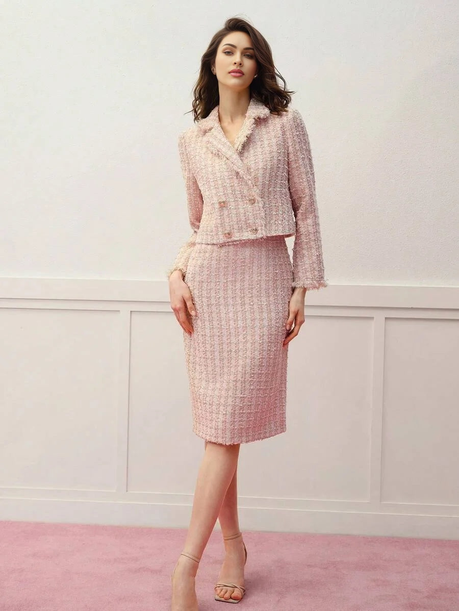 PREMIUM TWEED RAW TRIM DOUBLE BREASTED BLAZER