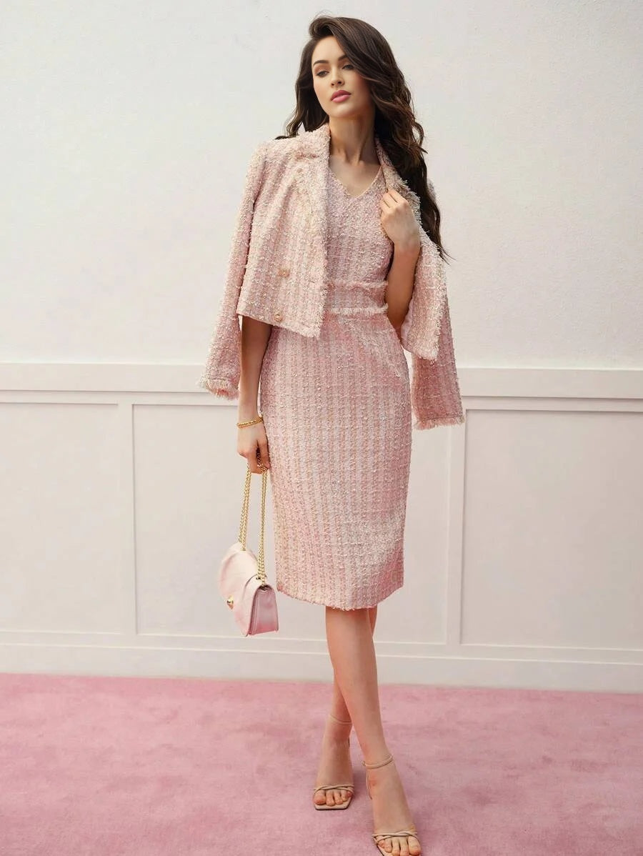 PREMIUM TWEED RAW TRIM SLEEVELESS DRESS