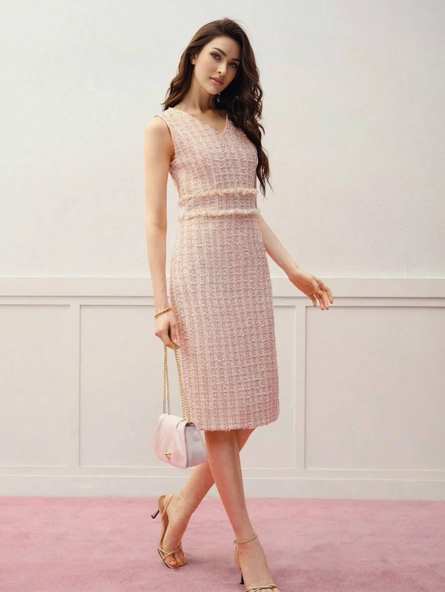 PREMIUM TWEED RAW TRIM SLEEVELESS DRESS