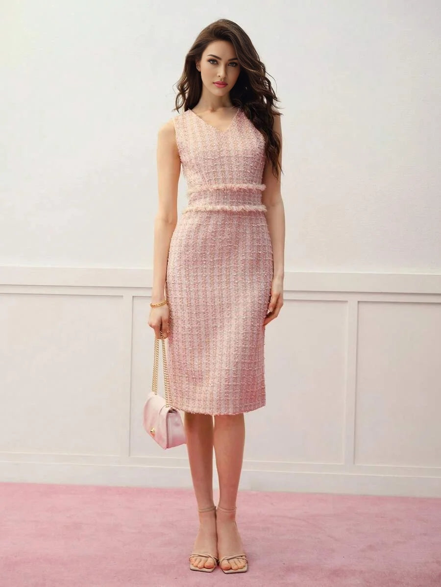 PREMIUM TWEED RAW TRIM SLEEVELESS DRESS