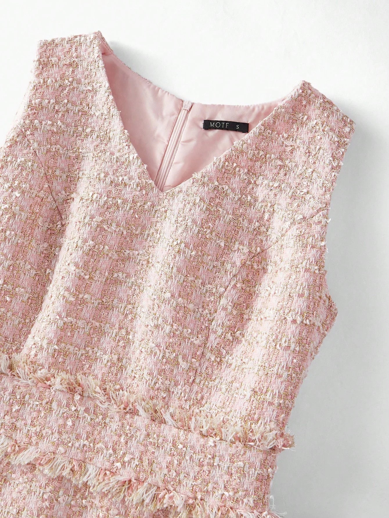 PREMIUM TWEED RAW TRIM SLEEVELESS DRESS