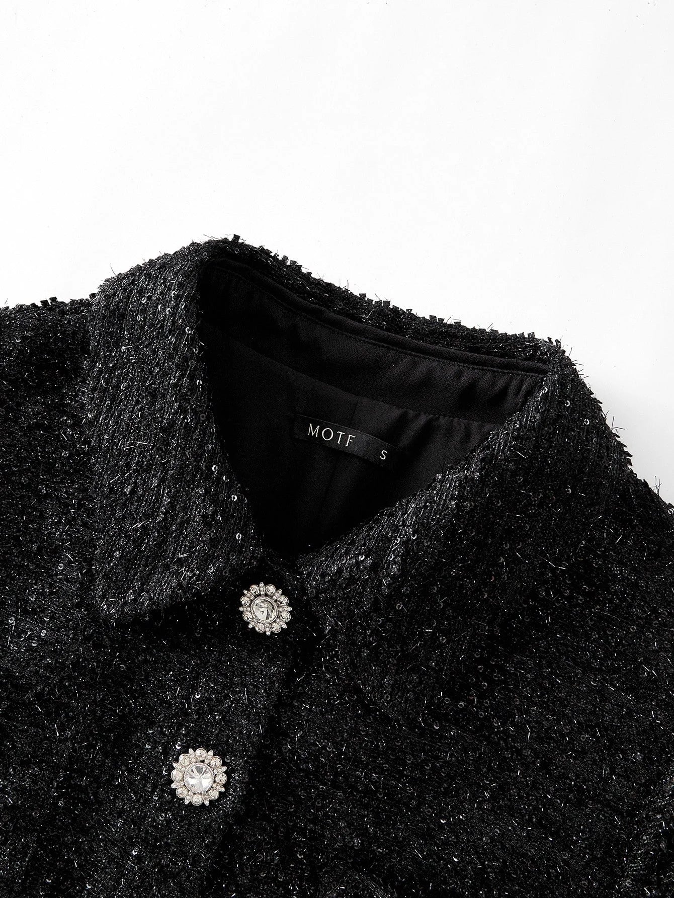 PREMIUM TWEED RHINESTONE DETAIL PATCH POCKET DRESS