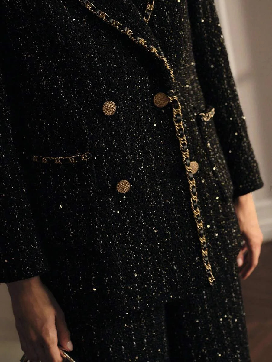 PREMIUM TWEED SEQUINS DOUBLE BREASTED PLACKET BLAZER
