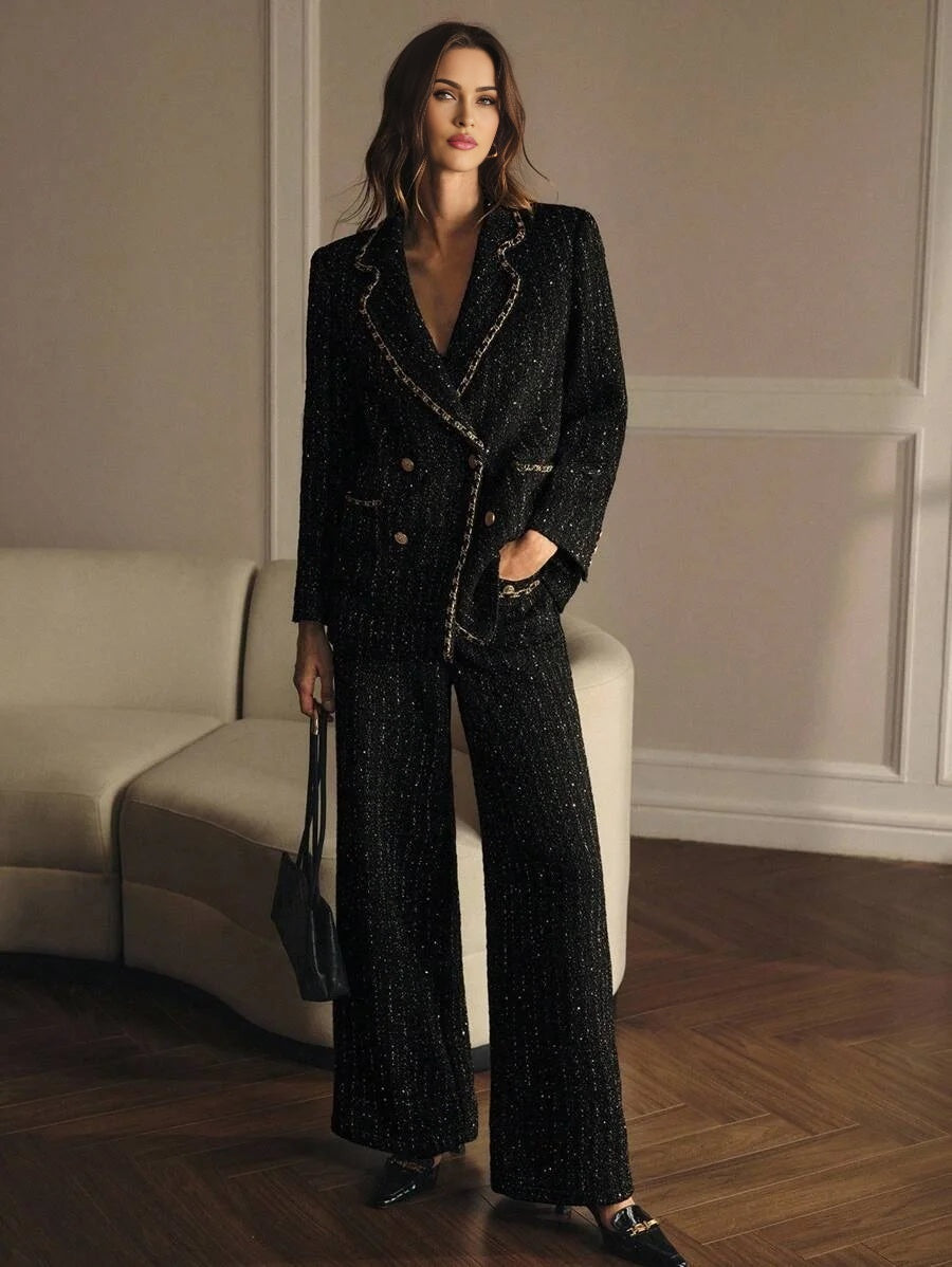 PREMIUM TWEED SEQUINS DOUBLE BREASTED PLACKET BLAZER