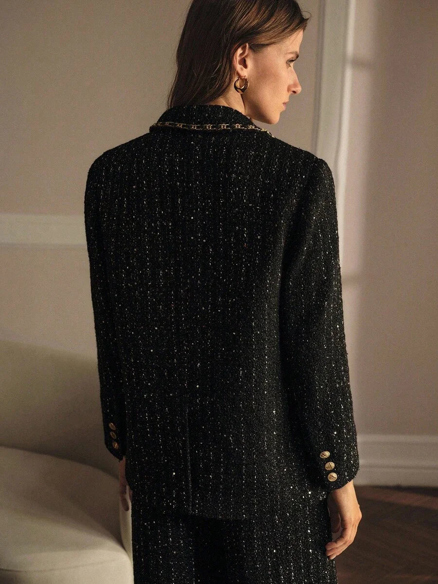 PREMIUM TWEED SEQUINS DOUBLE BREASTED PLACKET BLAZER
