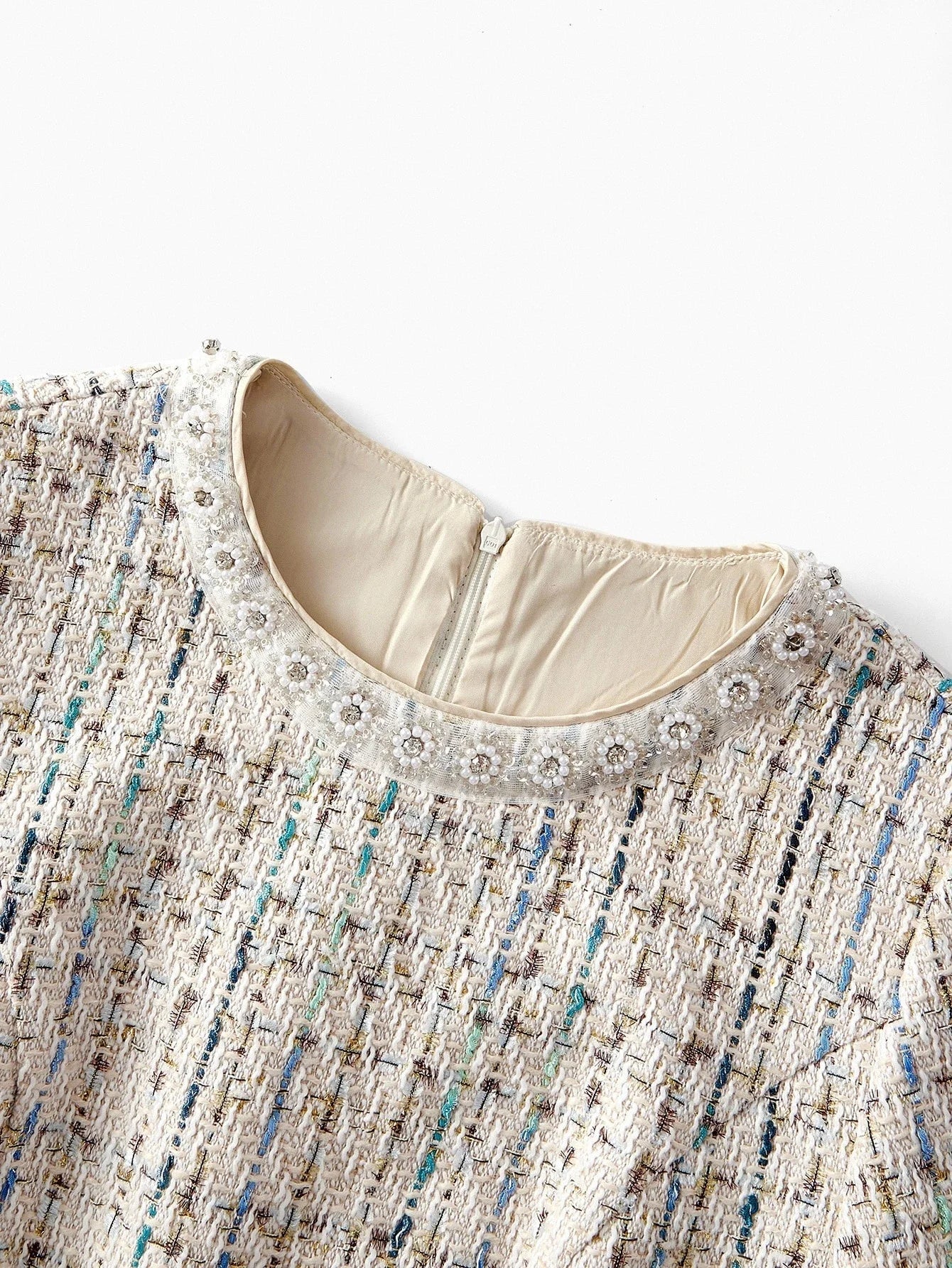 PREMIUM TWEED SHORT SLEEVE ROUND NECK MERMAID DRESS