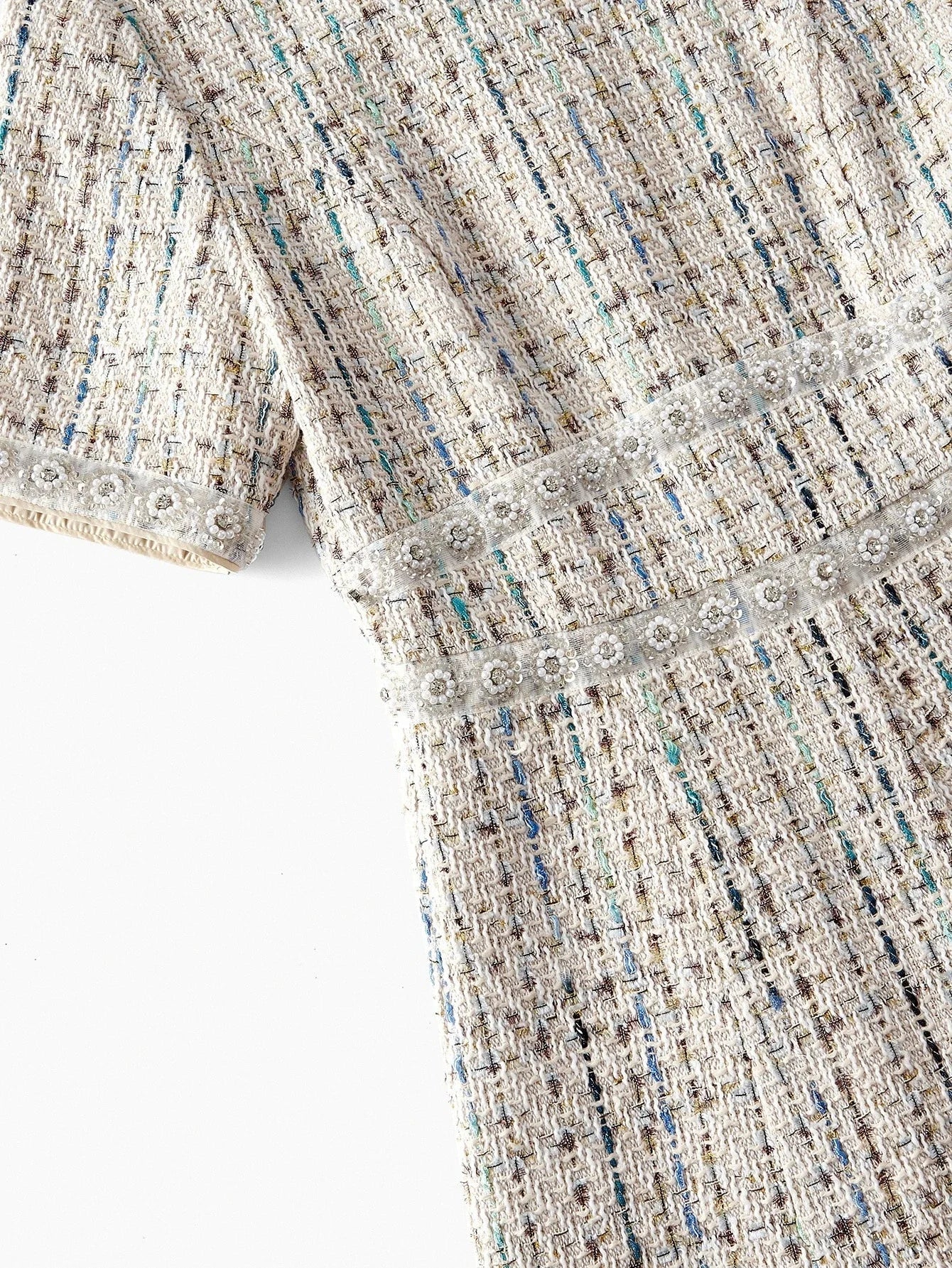 PREMIUM TWEED SHORT SLEEVE ROUND NECK MERMAID DRESS