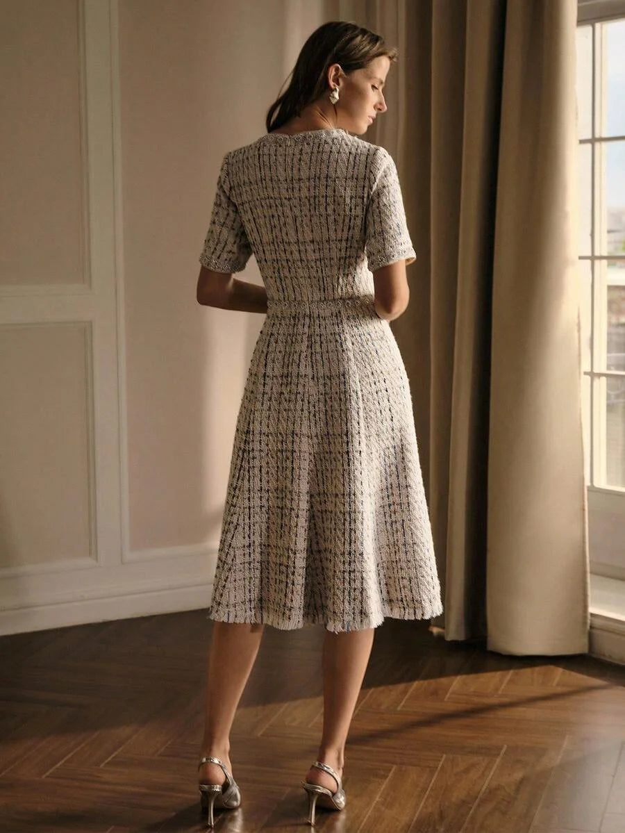 PREMIUM TWEED SHORT SLEEVE ROUND NECK MERMAID DRESS