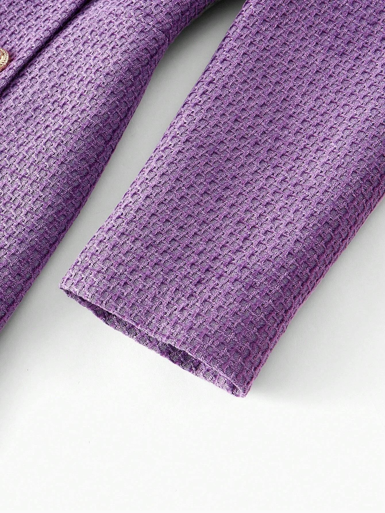 PREMIUM TWEED SOLID LAPEL COLLAR PLEATED HEM DOUBLE BREASTED PLACKET SHORT DRESS