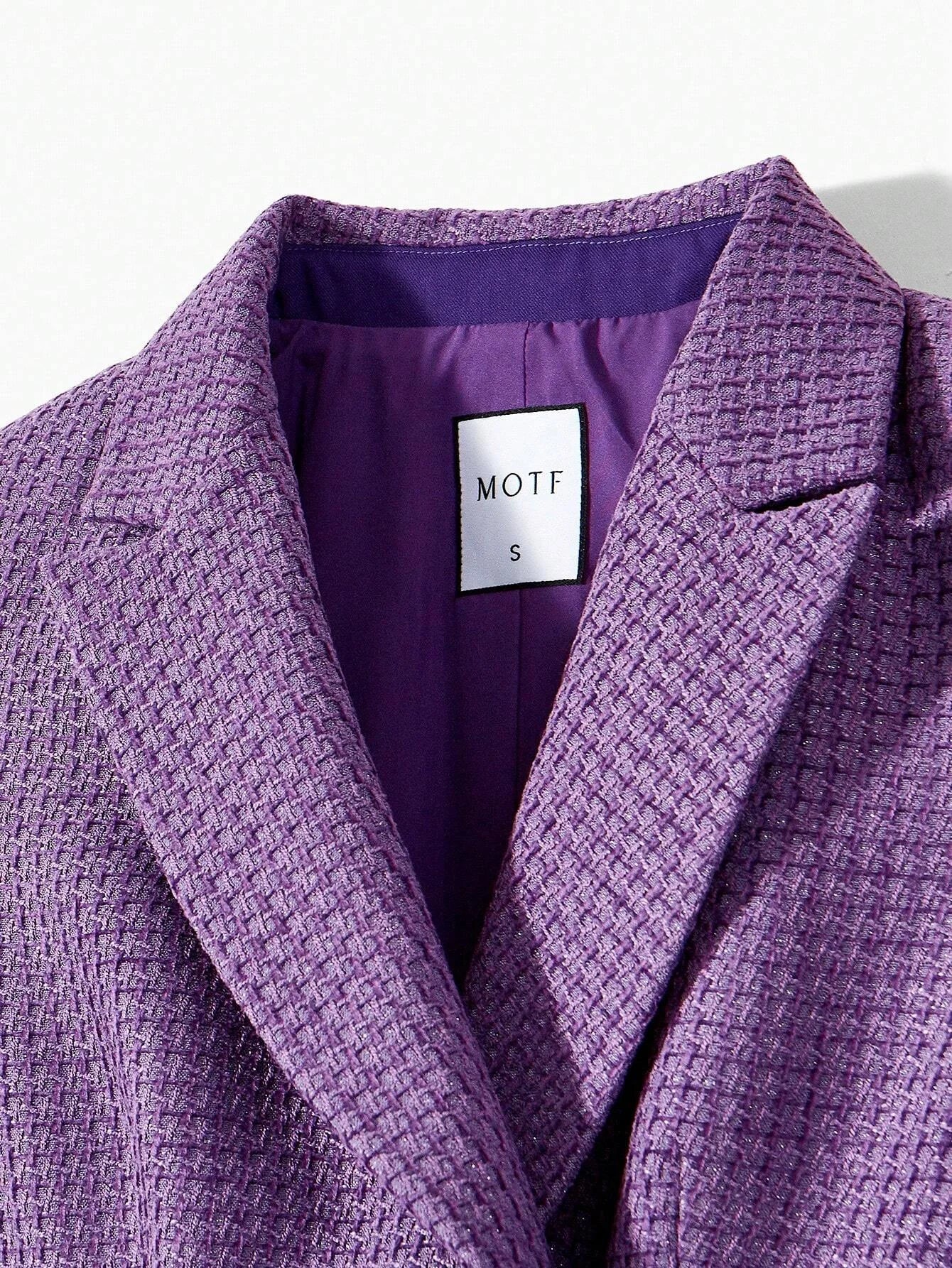 PREMIUM TWEED SOLID LAPEL COLLAR PLEATED HEM DOUBLE BREASTED PLACKET SHORT DRESS