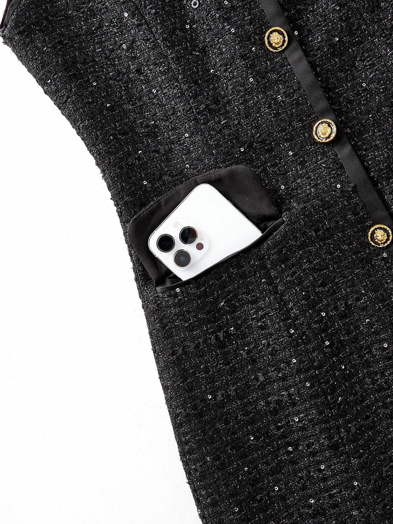 PREMIUM TWEED VNECK BUTTON UP DRESS