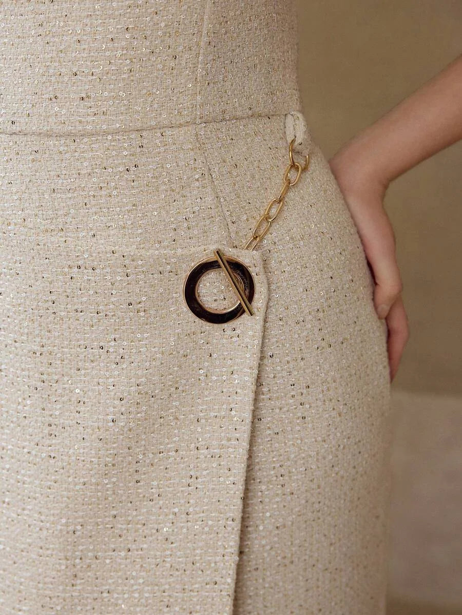 PREMIUM TWEED WRAP SLEEVELESS DRESS