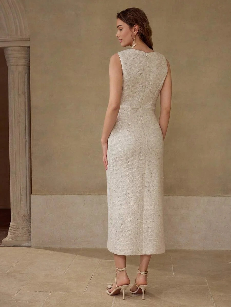 PREMIUM TWEED WRAP SLEEVELESS DRESS