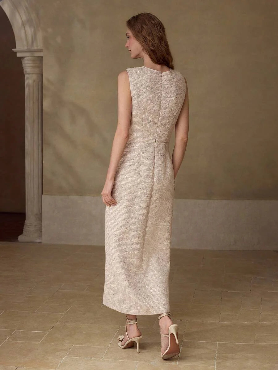 PREMIUM TWEED WRAP SLEEVELESS DRESS