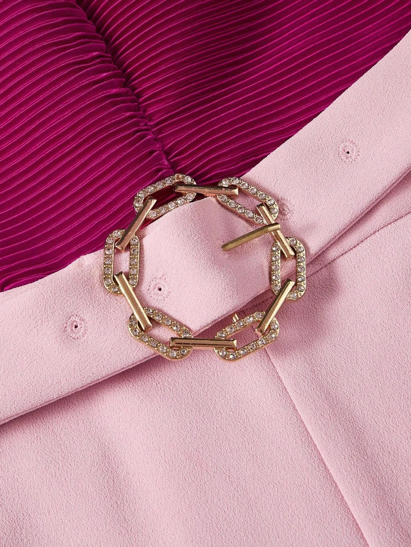 PREMIUM TWO TONE BUCKLE BELTED TUBE JUMPSUIT