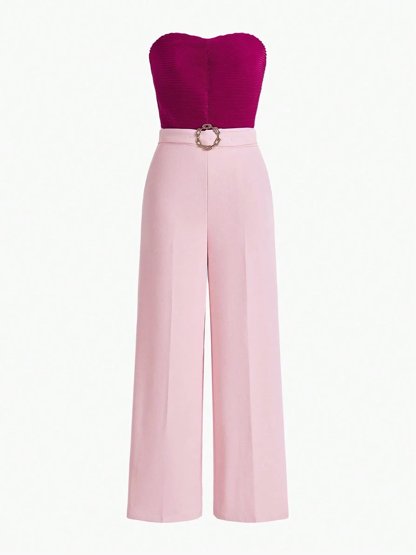 PREMIUM TWO TONE BUCKLE BELTED TUBE JUMPSUIT