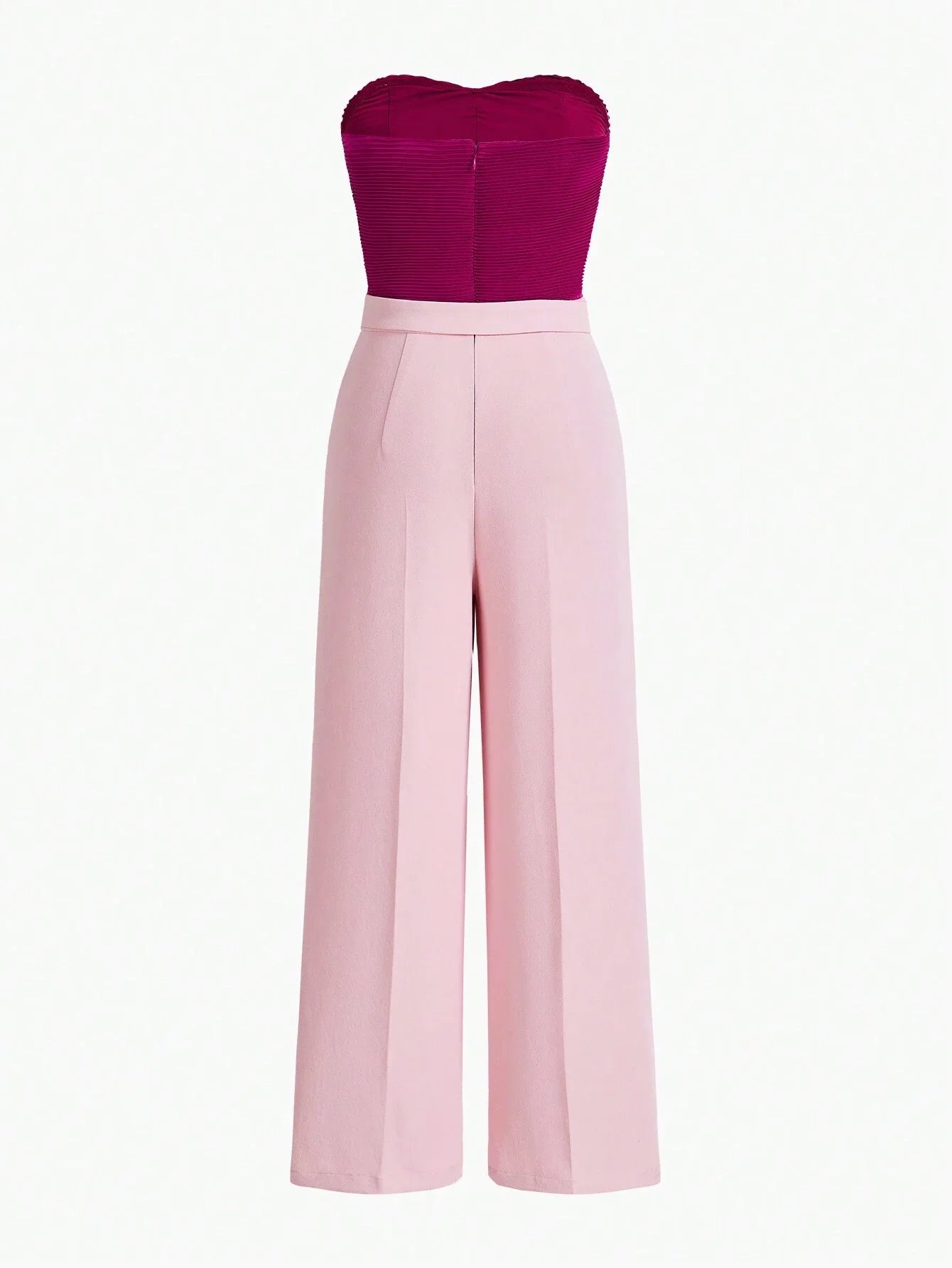 PREMIUM TWO TONE BUCKLE BELTED TUBE JUMPSUIT