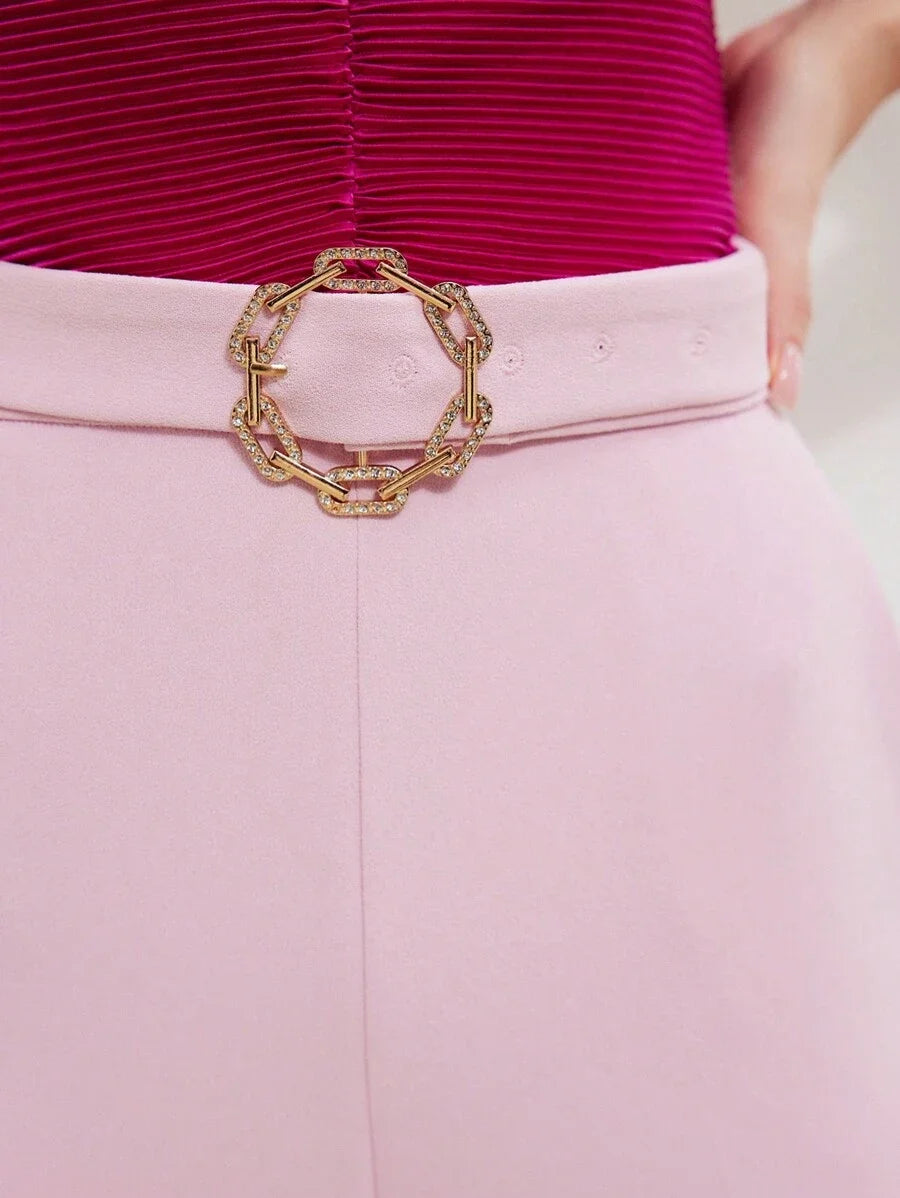 PREMIUM TWO TONE BUCKLE BELTED TUBE JUMPSUIT