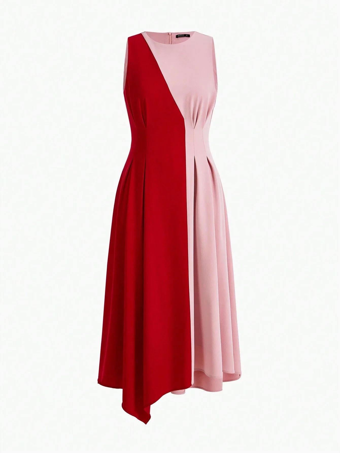 PREMIUM TWO TONE FOLD PLEATED ASYMMETRICAL HEM DRESS