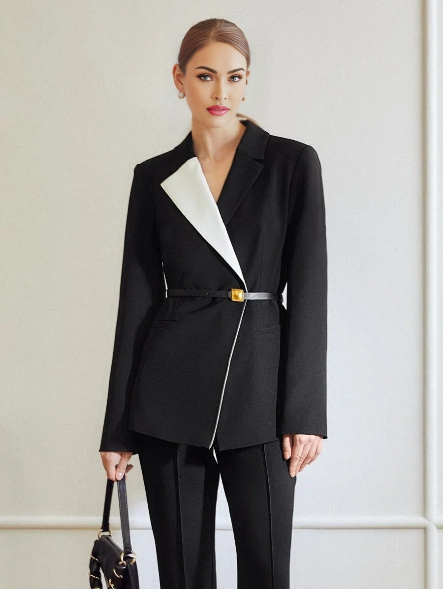 PREMIUM TWO TONE WRAP BELTED BLAZER