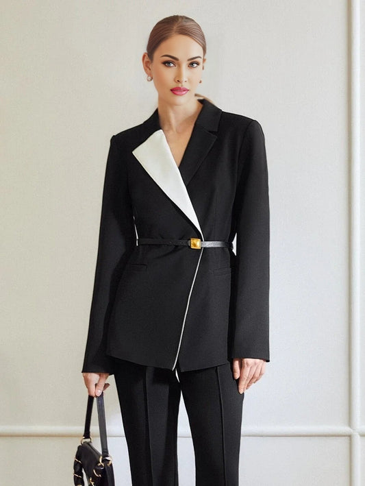 PREMIUM TWO TONE WRAP BELTED BLAZER