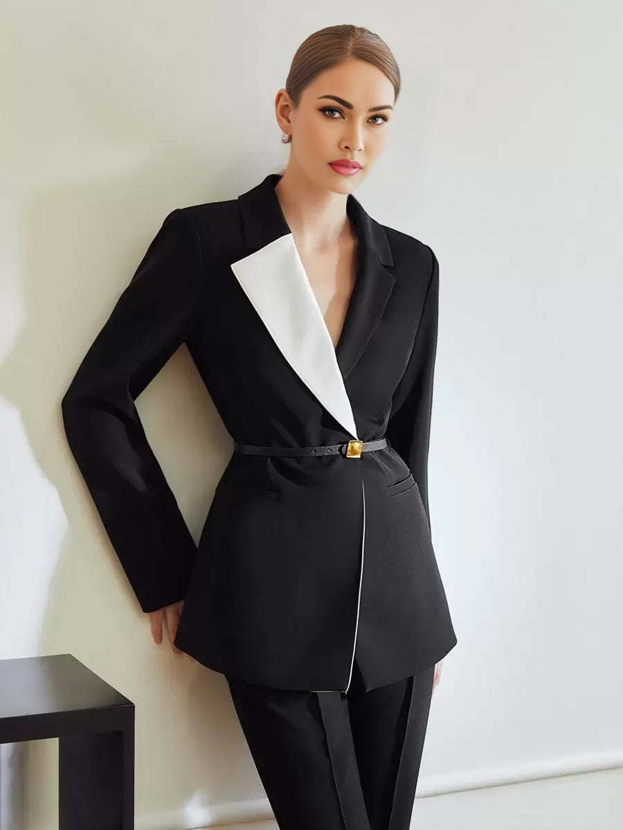 PREMIUM TWO TONE WRAP BELTED BLAZER