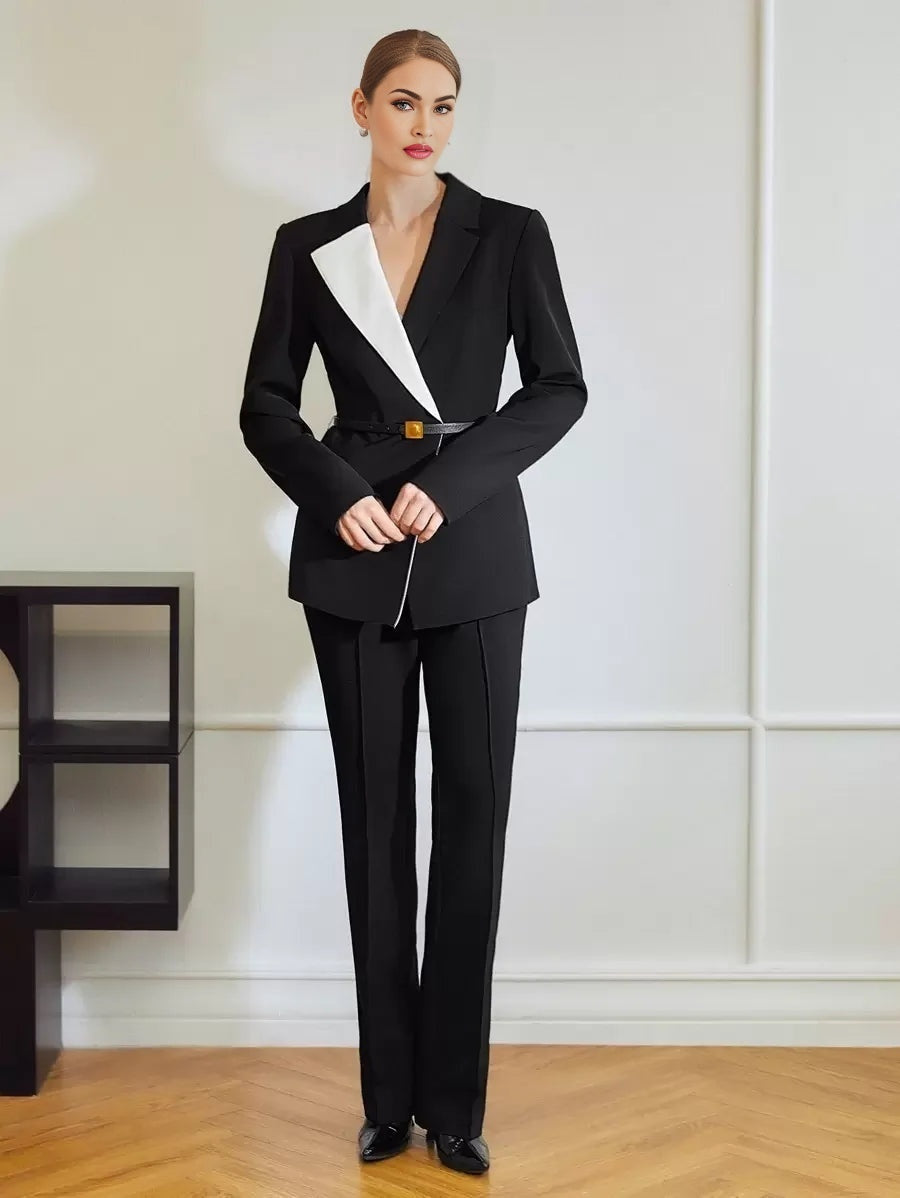 PREMIUM TWO TONE WRAP BELTED BLAZER