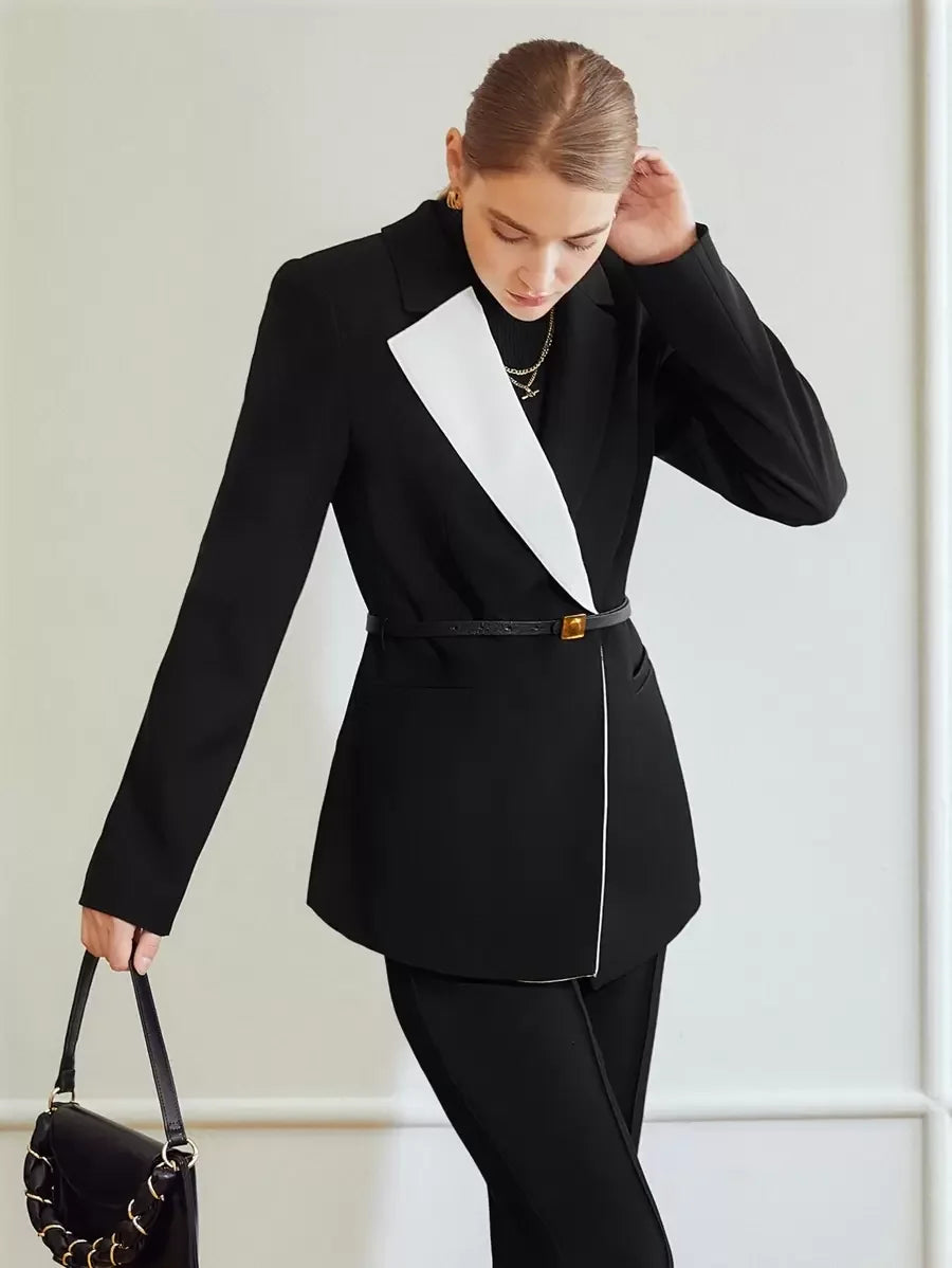 PREMIUM TWO TONE WRAP BELTED BLAZER
