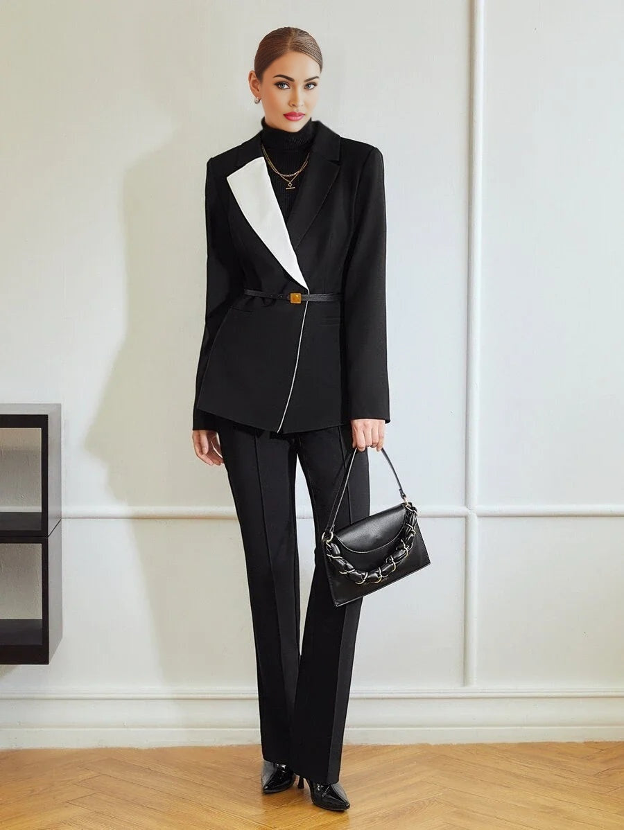 PREMIUM TWO TONE WRAP BELTED BLAZER