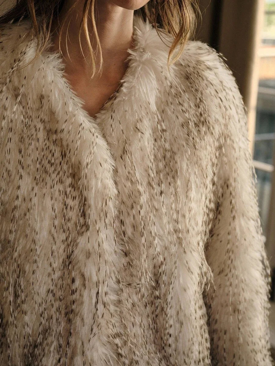 PREMIUM V NECK FAUX FUR COAT FALL WINTER