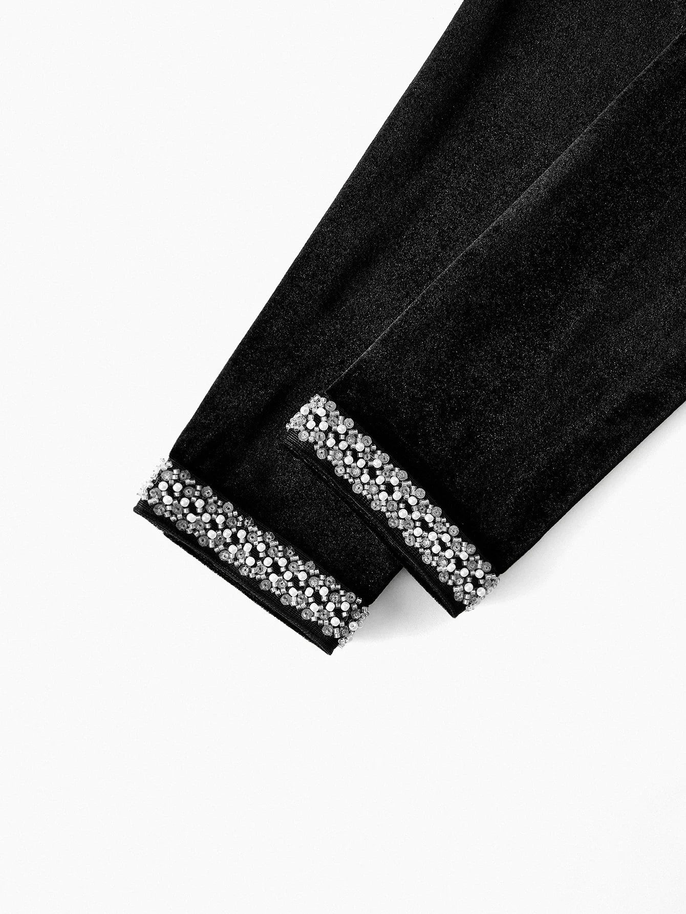 PREMIUM VELVET BLACK RHINESTONE DECOR WAIST CINCHED SHORT DRESS