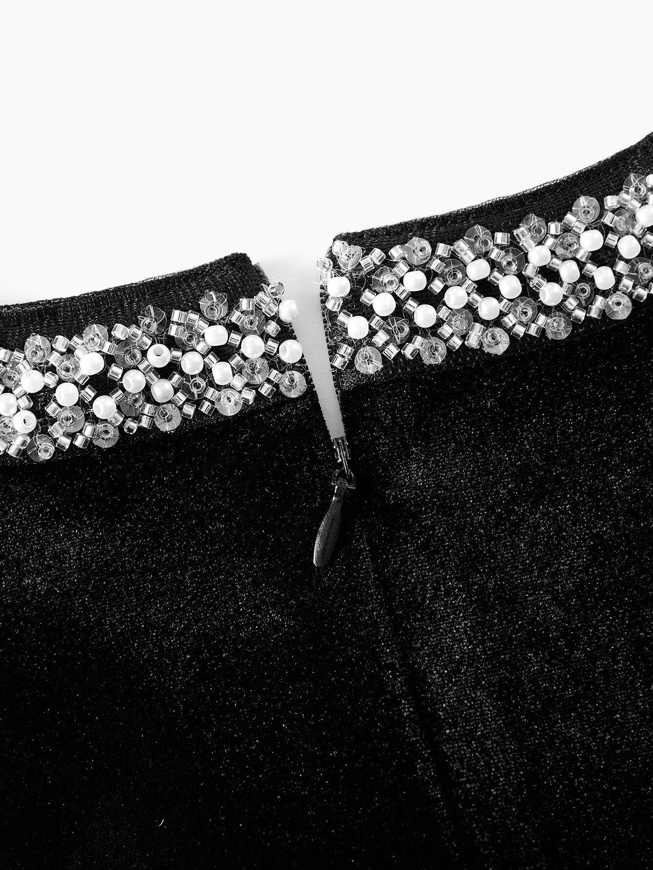 PREMIUM VELVET BLACK RHINESTONE DECOR WAIST CINCHED SHORT DRESS