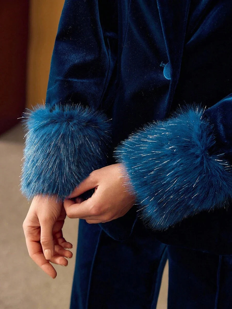 PREMIUM VELVET CONTRAST FAUX FUR STRUCTURED BLAZER AUTUMNWINTER