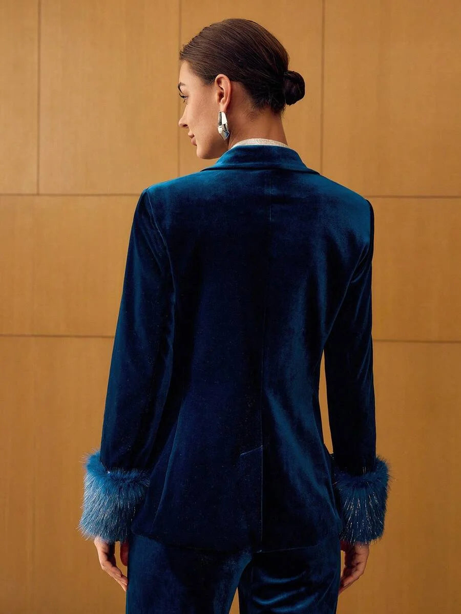PREMIUM VELVET CONTRAST FAUX FUR STRUCTURED BLAZER AUTUMNWINTER